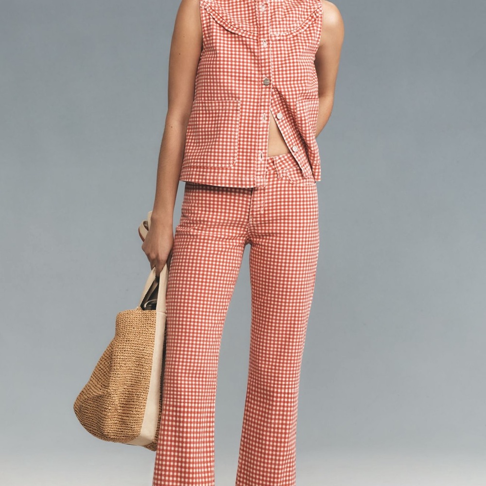 NWT Damson Madder Kenny Kick Flare Crop Red gingham Pants